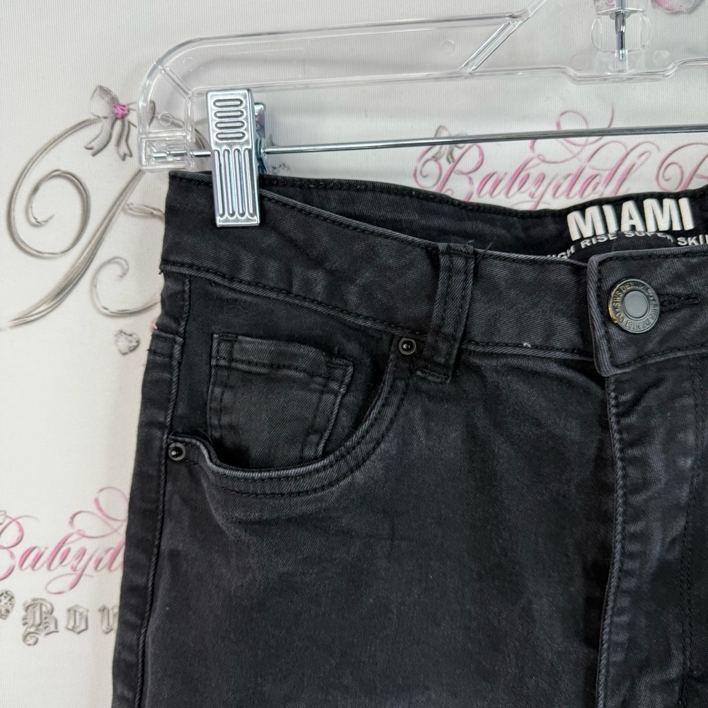 Miami high rise super skinny black shorts Women's Distressed Black Jean Shorts - Picture 7 of 15